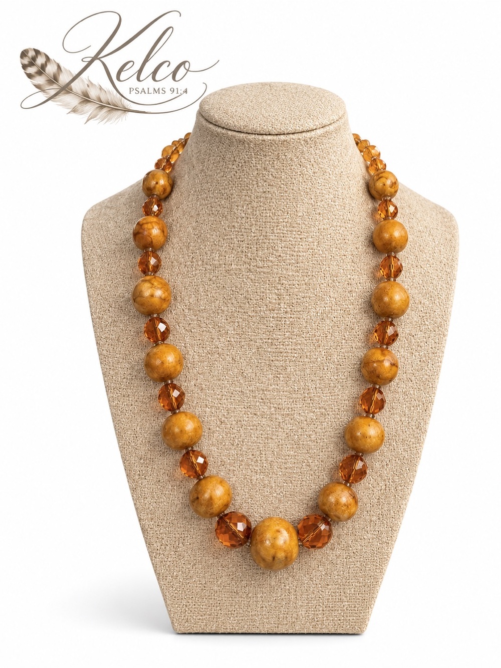 Golden Apple Coral & Vintage Amber Glass Necklace | 20” Estate Piece